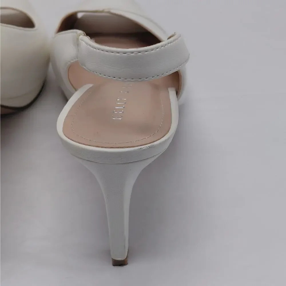Kelly & Katie Womens Slingback Heels Size 9 White Peep Toe Pumps Bridal Shoes